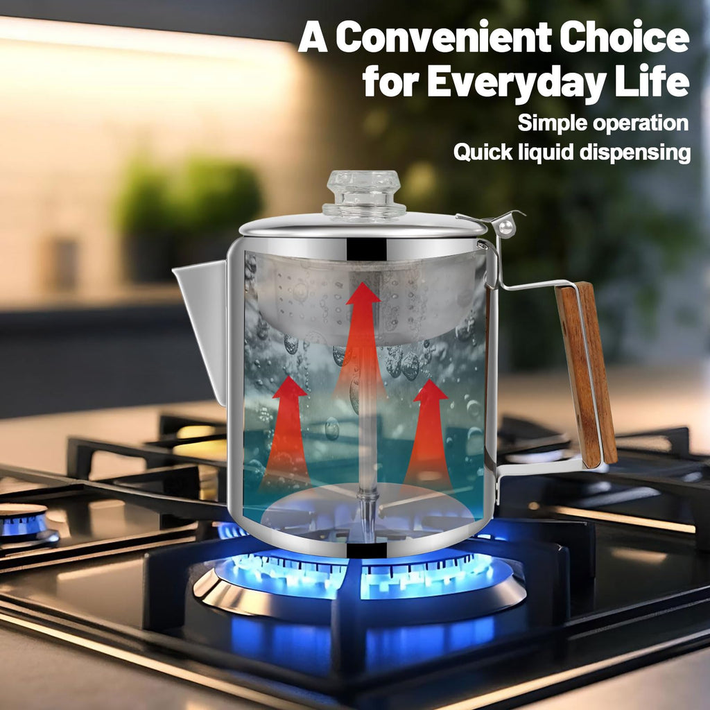 12 Cup Stainless Steel Stovetop Percolator Coffee Pot 2200ml E992