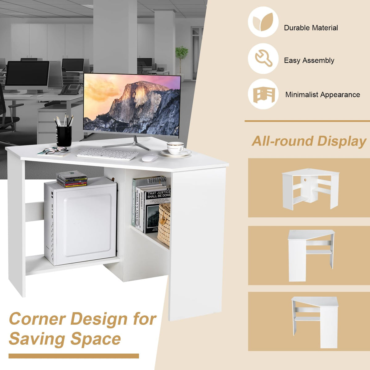 White Compact Corner Desk D722888