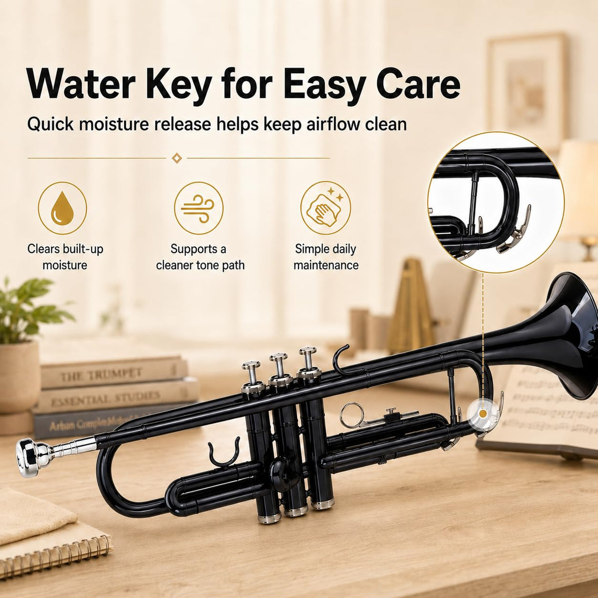 Bb Standard Trumpet Set with Hard Case, 7C Mouthpiece, Cleaning Cloth & Gloves J43491