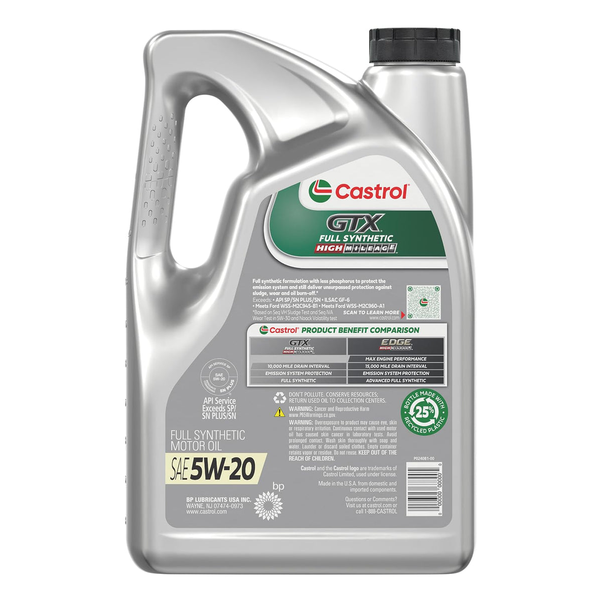 Full Synthetic High Mileage 5W-20 Motor Oil, 5 Quart M2509