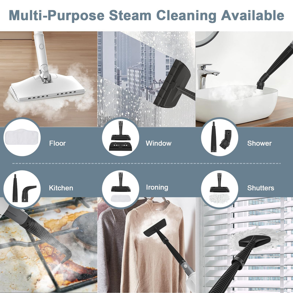 1200W Rotatable Steam Mop with 2 Modes, 400ML Tank, 23FT Cord J975889