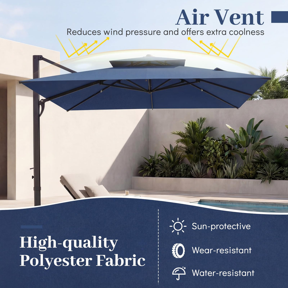 10 FT Navy Blue Cantilever Patio Umbrella M85804