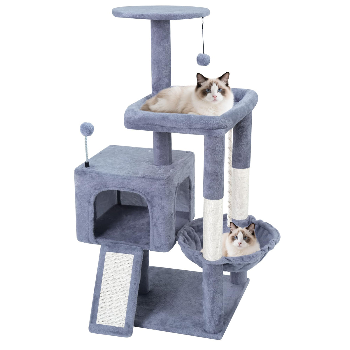 37.5" Cat Tree Tower with Scratching Board Hammock Grey B7650