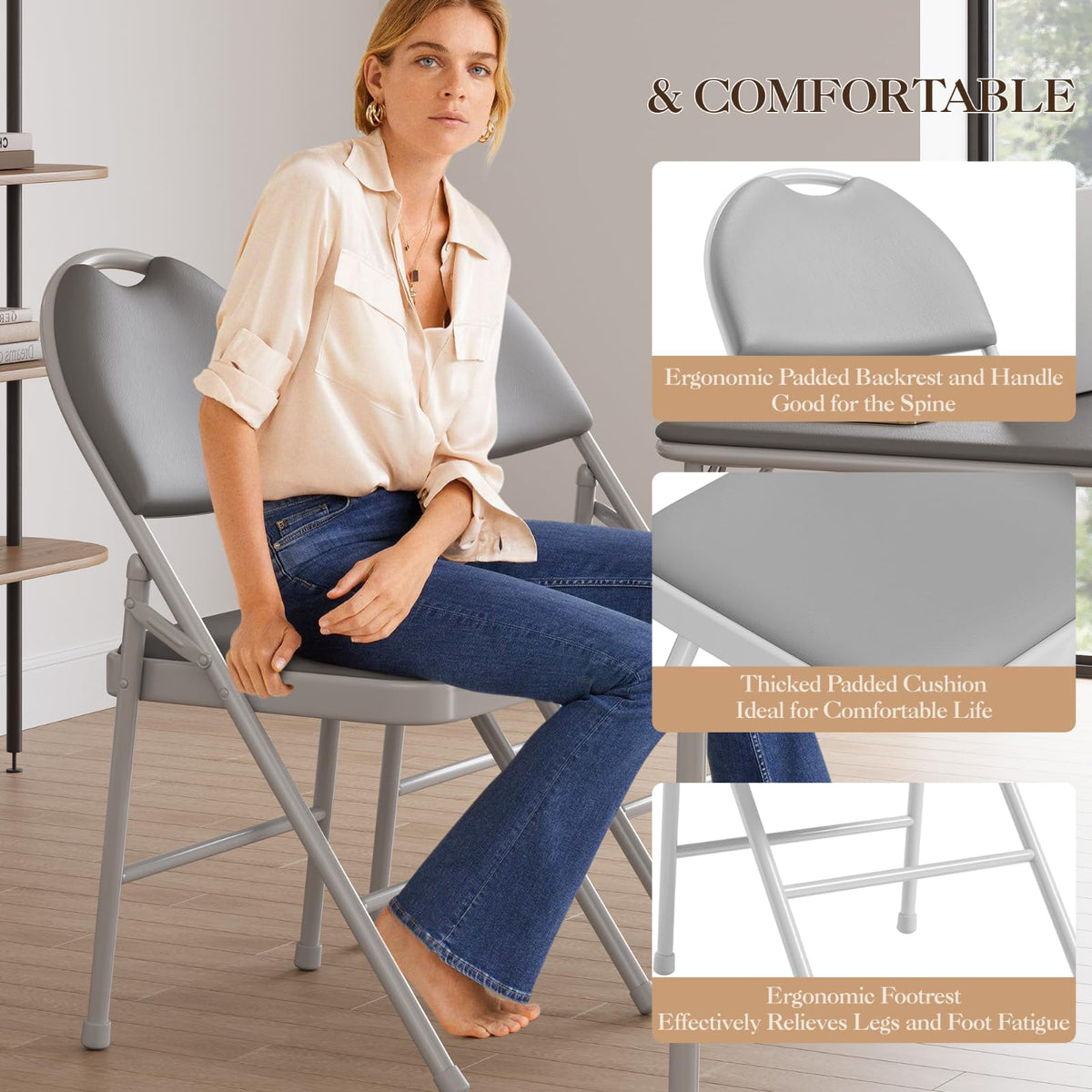 4-Pack Padded Folding Chairs Grey C7991