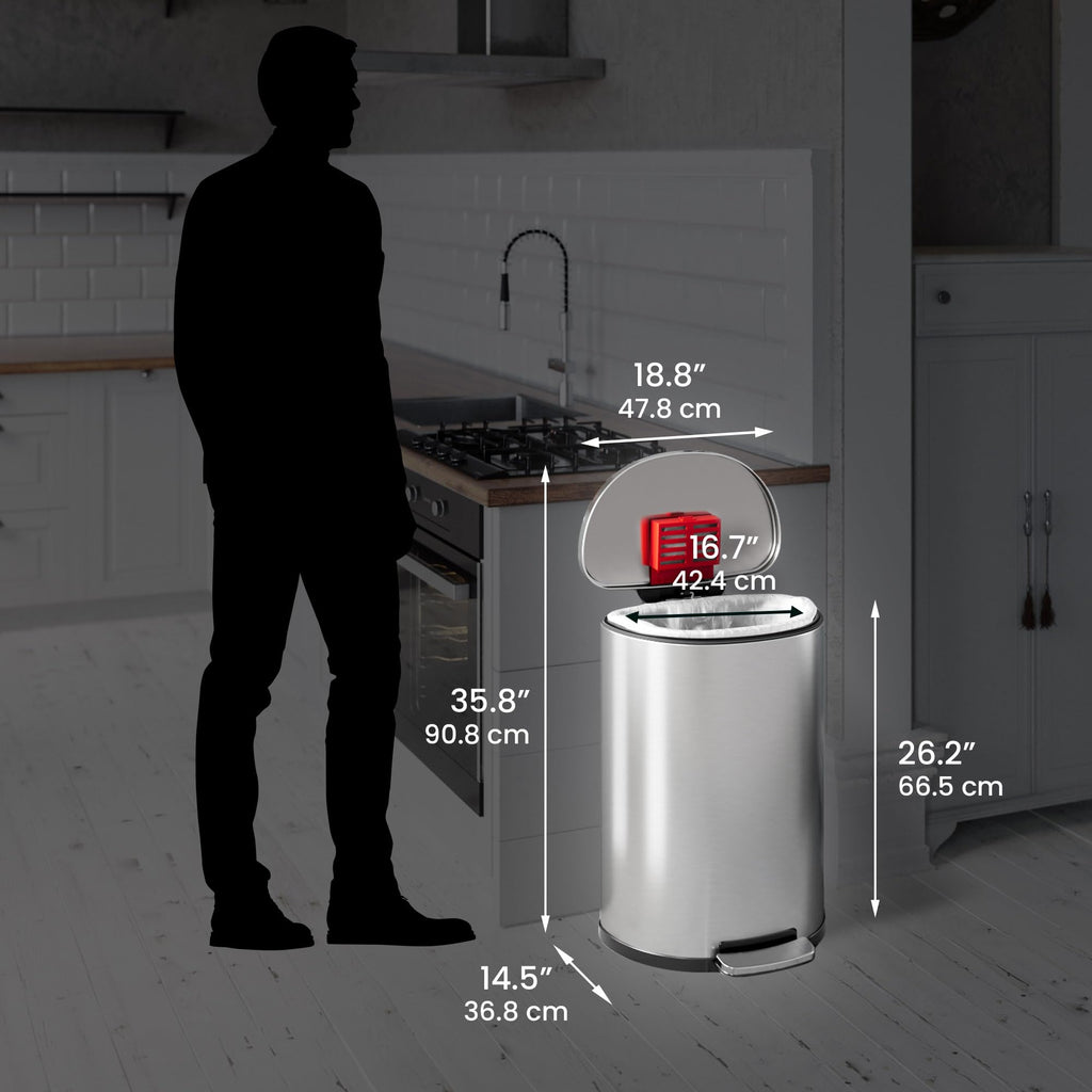50L Stainless Steel Step Trash Can with Odor Filter and Removable Bucket O292