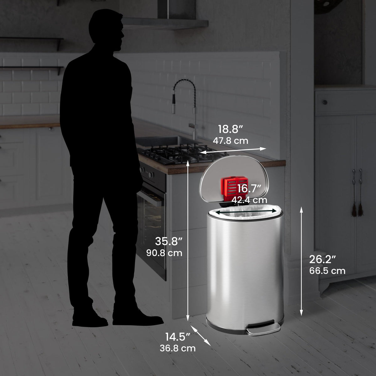 50L Stainless Steel Step Trash Can with Odor Filter and Removable Bucket O292