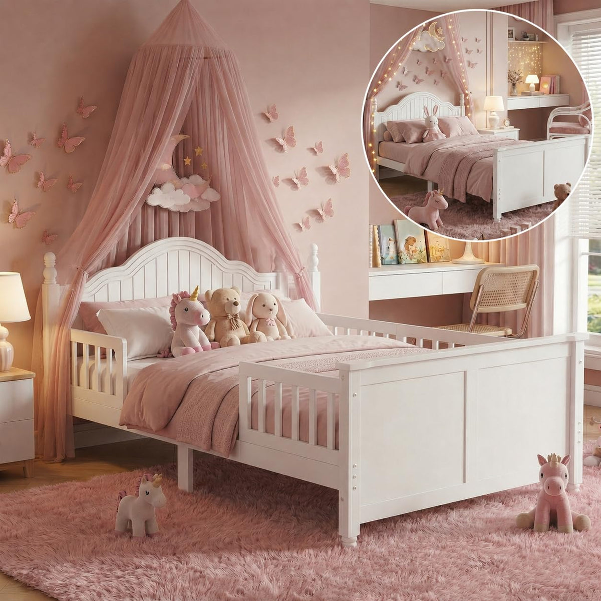 White Twin Bed Frame with Headboard and Rails I265666