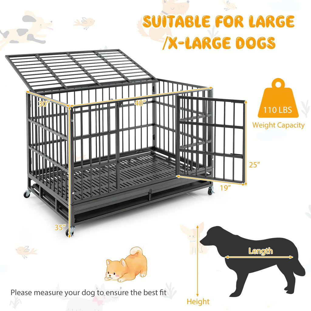 48 Inch Heavy-Duty Metal Dog Crate with Lockable Wheels A7309