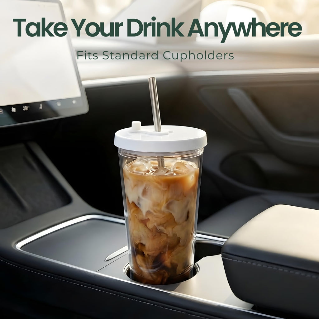 24 oz BPA-Free Double-Wall Insulated Plastic Tumbler with Lid and Straw M8481
