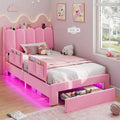 Pink Velvet Upholstered Twin Size Platform Bed with Storage Drawer Q2885