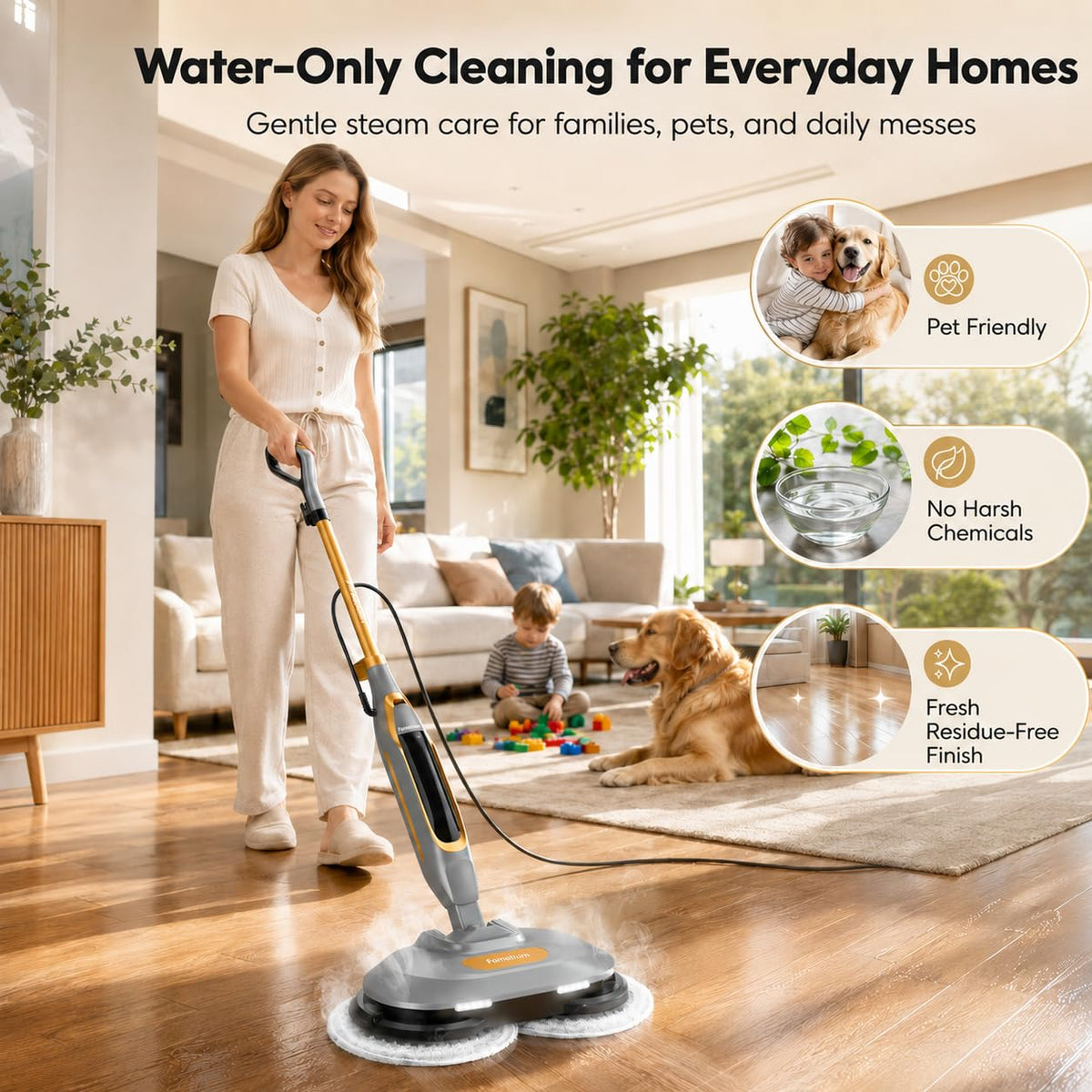 Steam Mop with Dual Rotating Pads, 15.2 fl oz Tank, 6 Washable Pads C7362