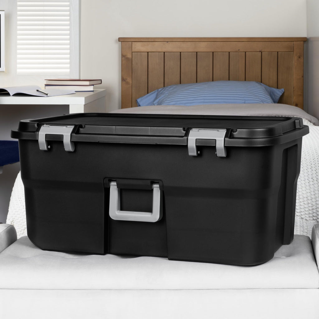 22 Gallon Black Lockable Rolling Storage Footlocker D65810
