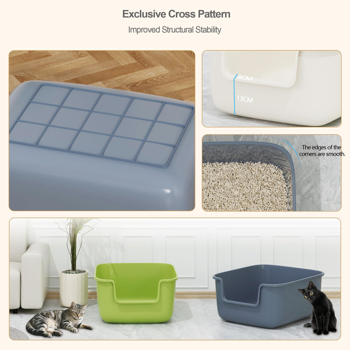 Large High Sided Cat Litter Box with Scoop 2 Pack X9417