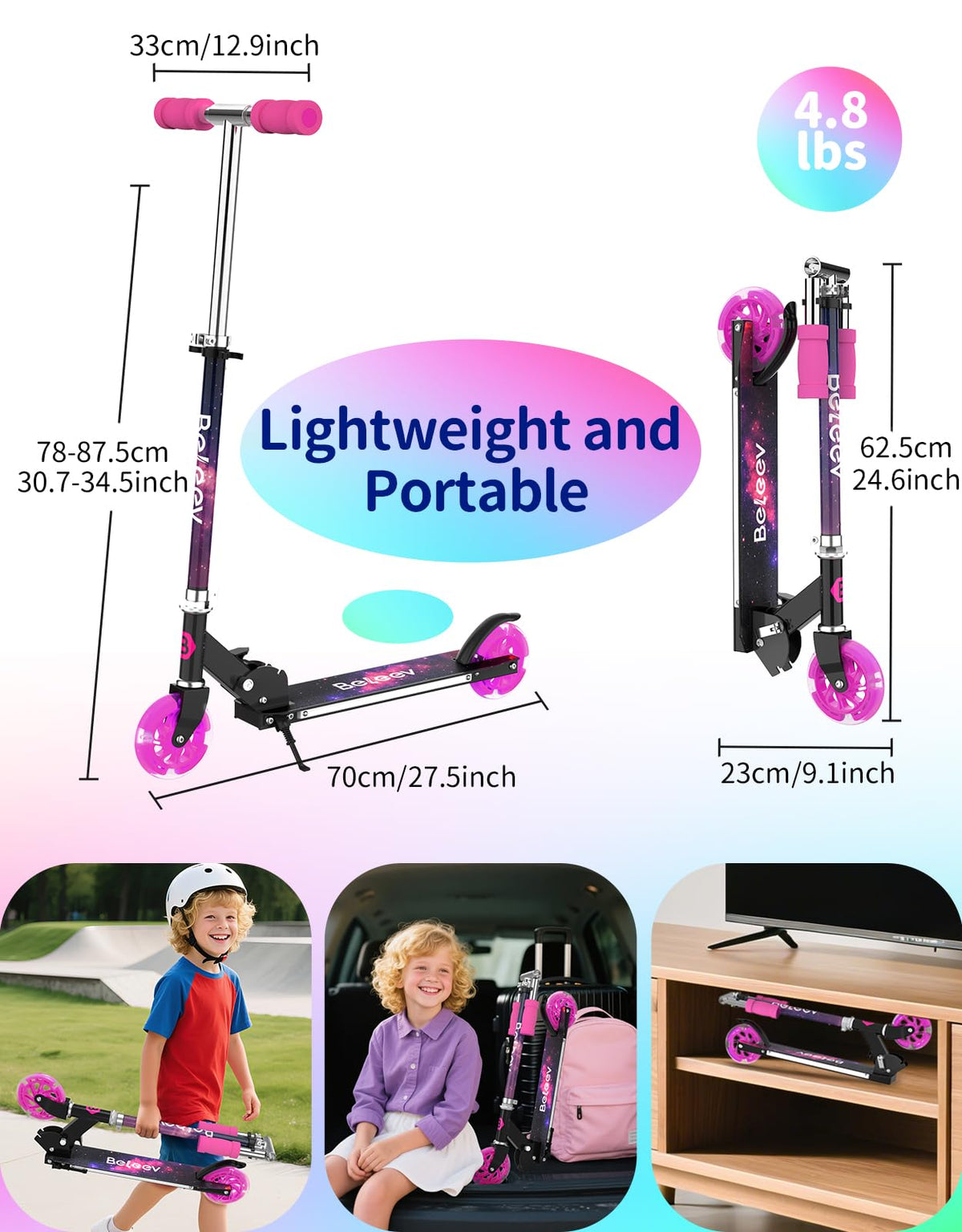 2 Wheel Folding Kick Scooter with Light Up Wheels M8462