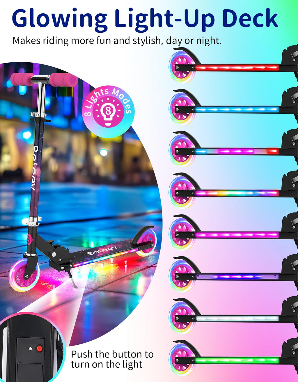2 Wheel Folding Kick Scooter with Light Up Wheels M8462