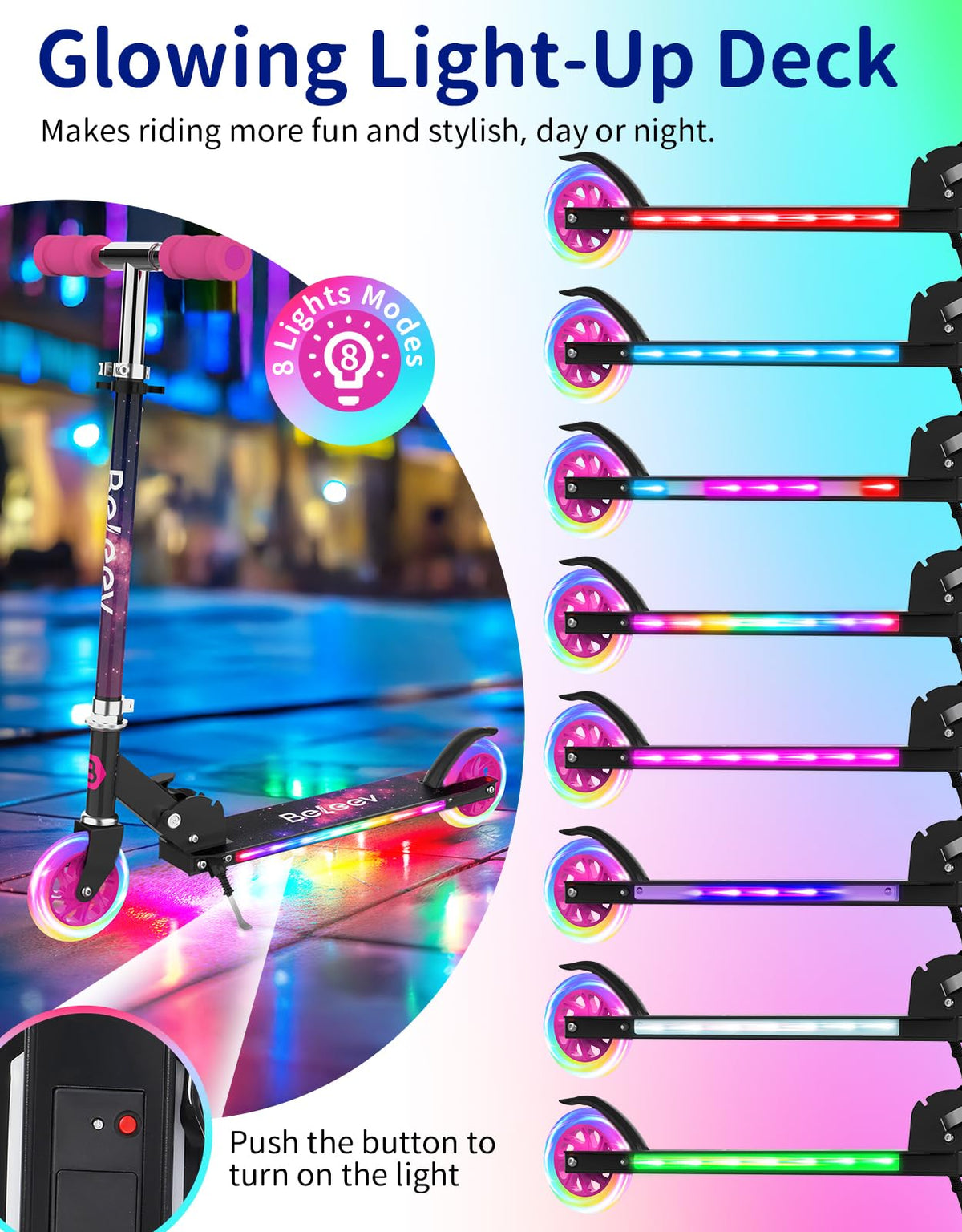 2 Wheel Folding Kick Scooter with Light Up Wheels M8462
