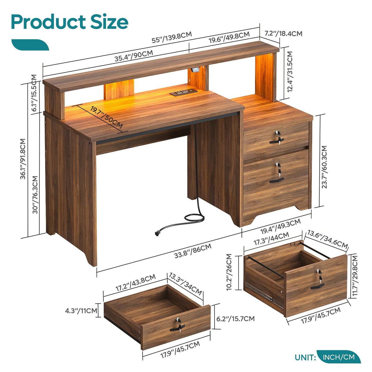 55-Inch Computer Desk with File Drawer B5803