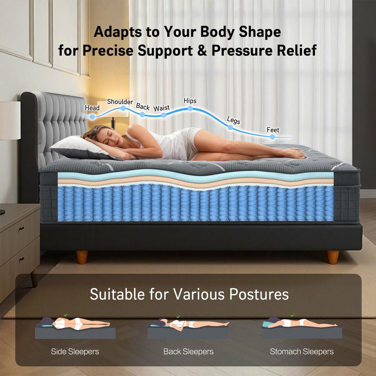 Full Size 12 Inch Gel Memory Foam Pocket Spring Mattress B3593