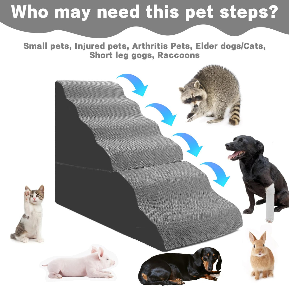 6-Step Grey Foam Dog Stairs Q373