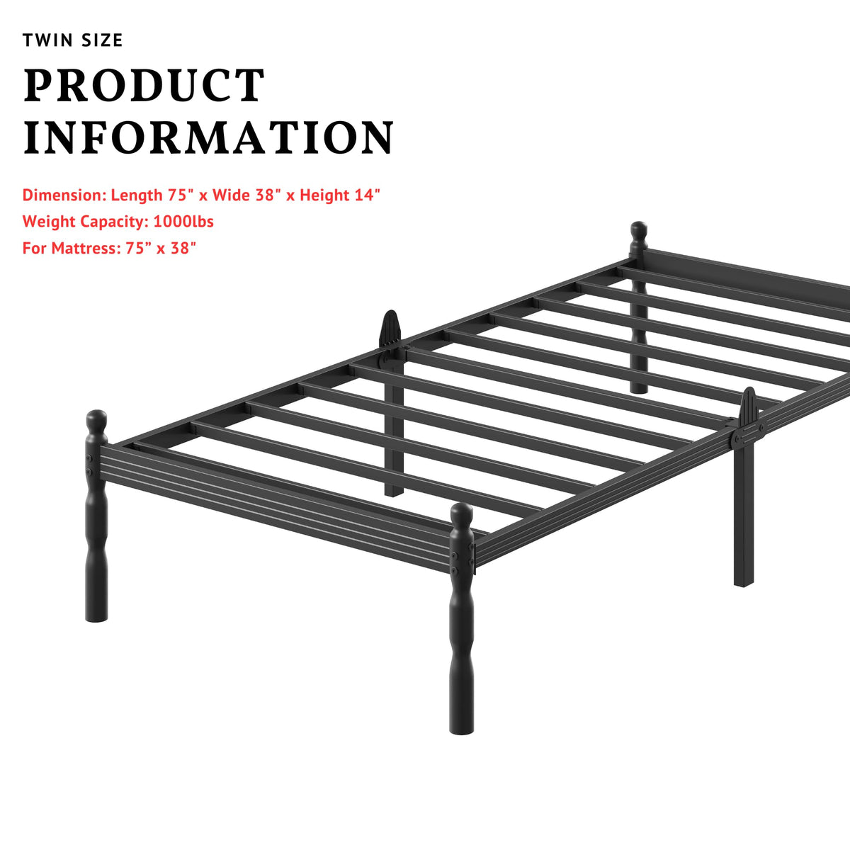 Twin Size 14 Inches Heavy Duty Platform Bed Frame R4894