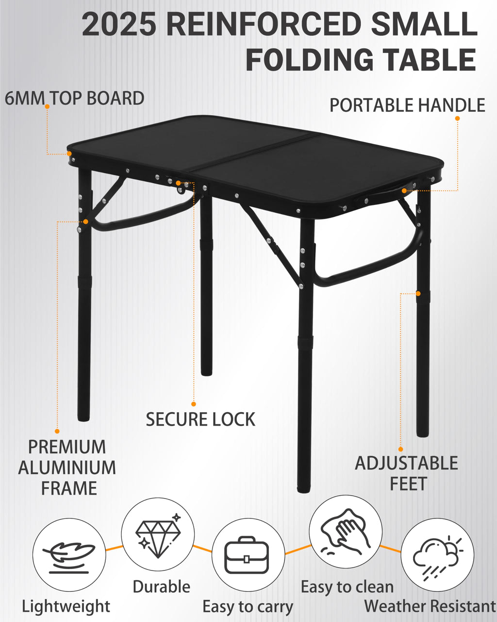 Small Portable Folding Camping Table with Handle, Black X71402