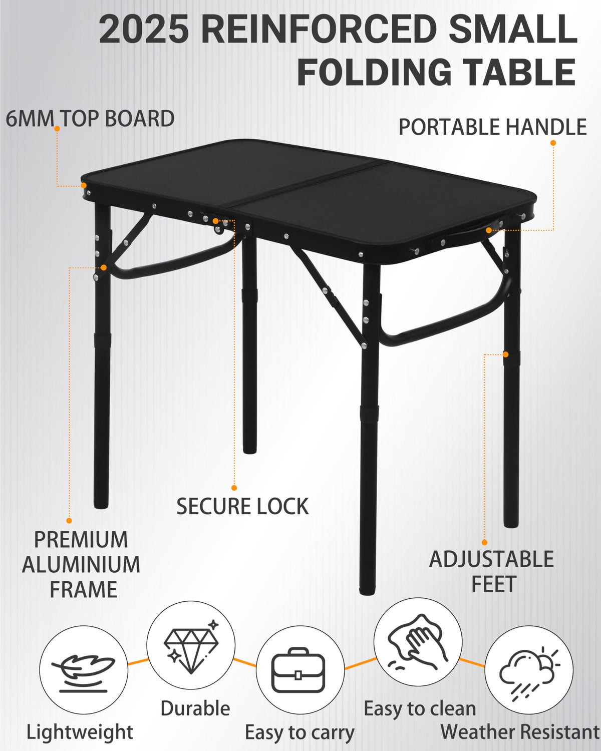 Small Portable Folding Camping Table with Handle, Black X71402
