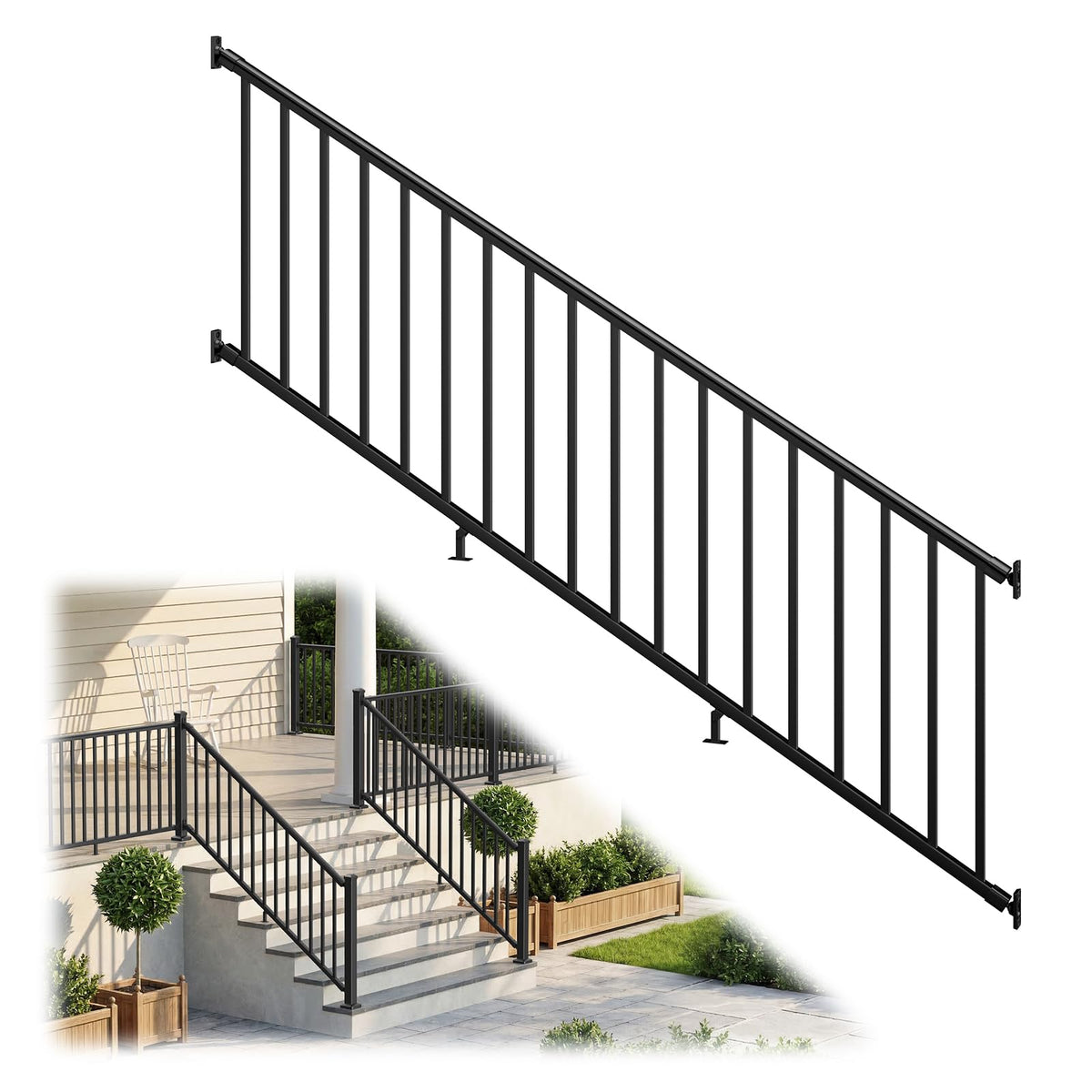 36 in. x 8 ft. Matte Black Aluminum Stair Railing Kit E9344
