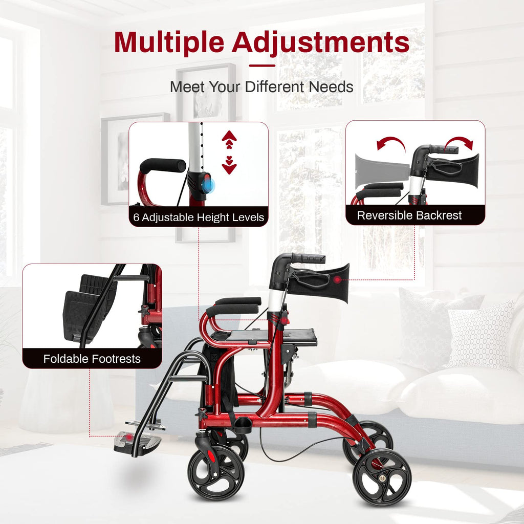 2 in 1 Folding Rollator Walker with Seat and 8" Wheels E213722