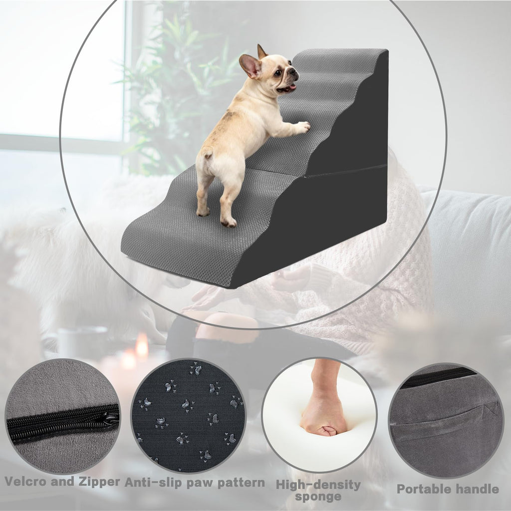 6-Step Grey Foam Dog Stairs Q373