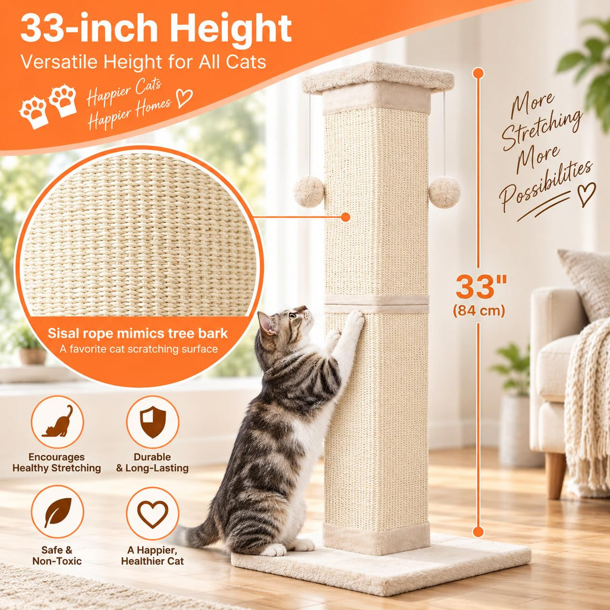 33 Inch Nature Sisal Cat Scratching Post O469