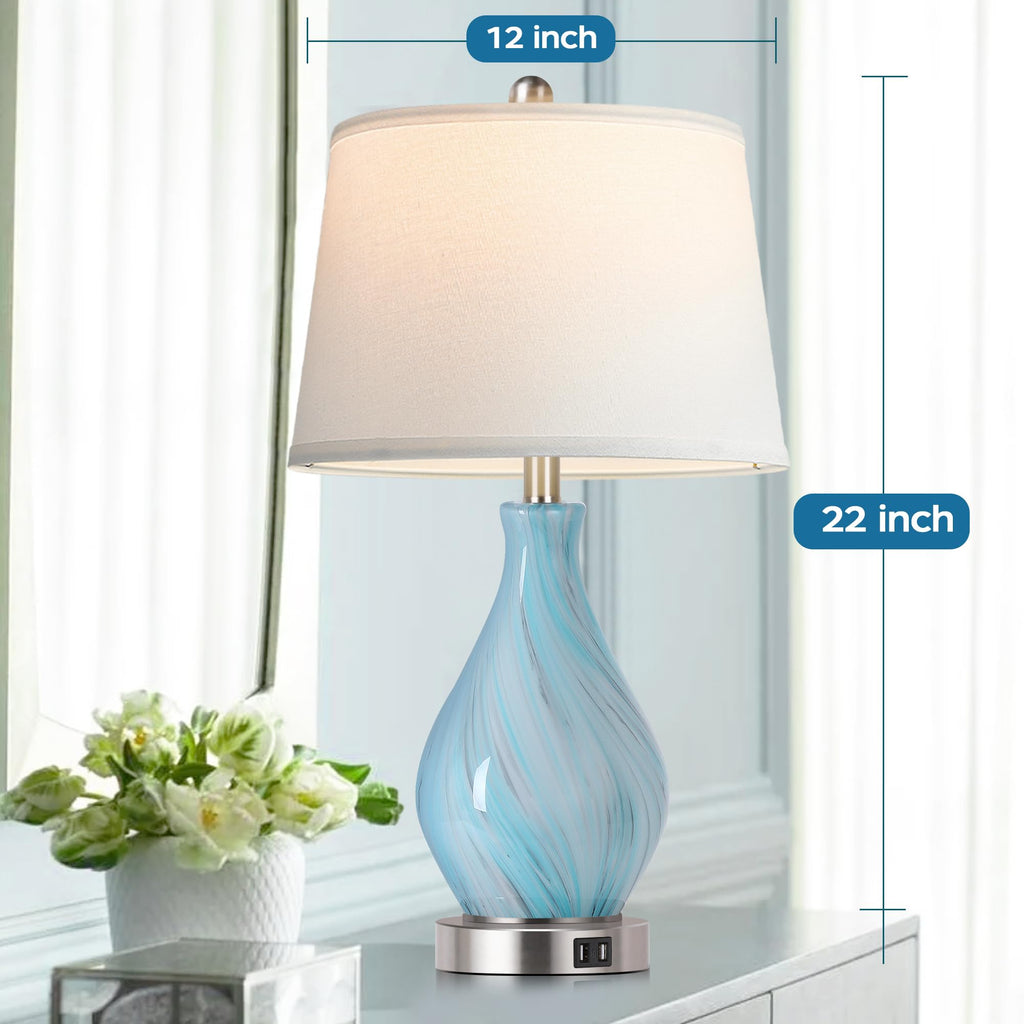 Set of 2 Touch Control Art Glass Table Lamp with USB Ports X764