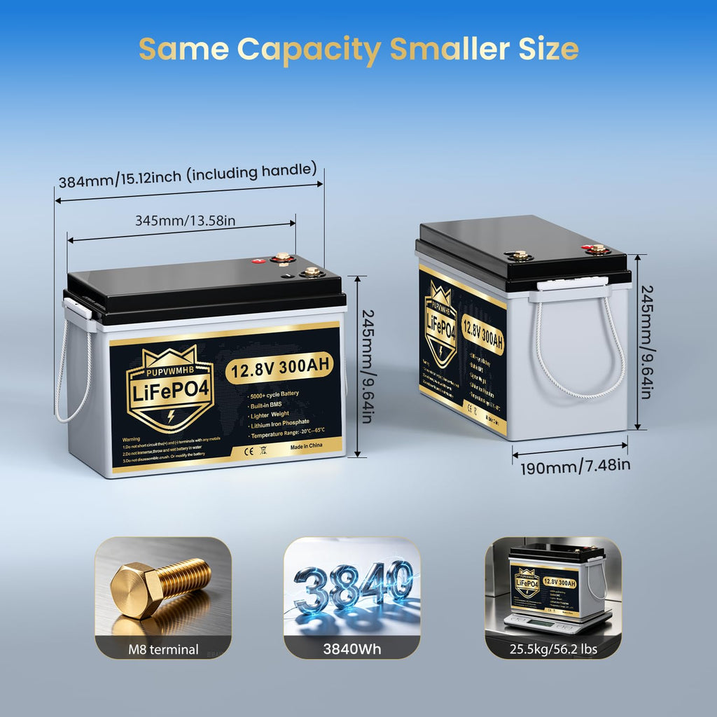 12V 300Ah LiFePO4 Lithium Battery with 200A BMS J898391