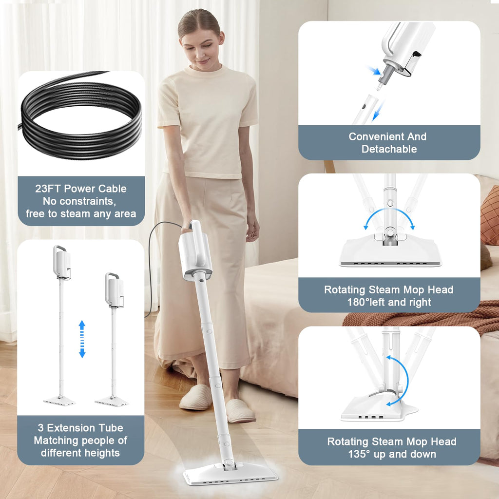 1200W Rotatable Steam Mop with 2 Modes, 400ML Tank, 23FT Cord J975889