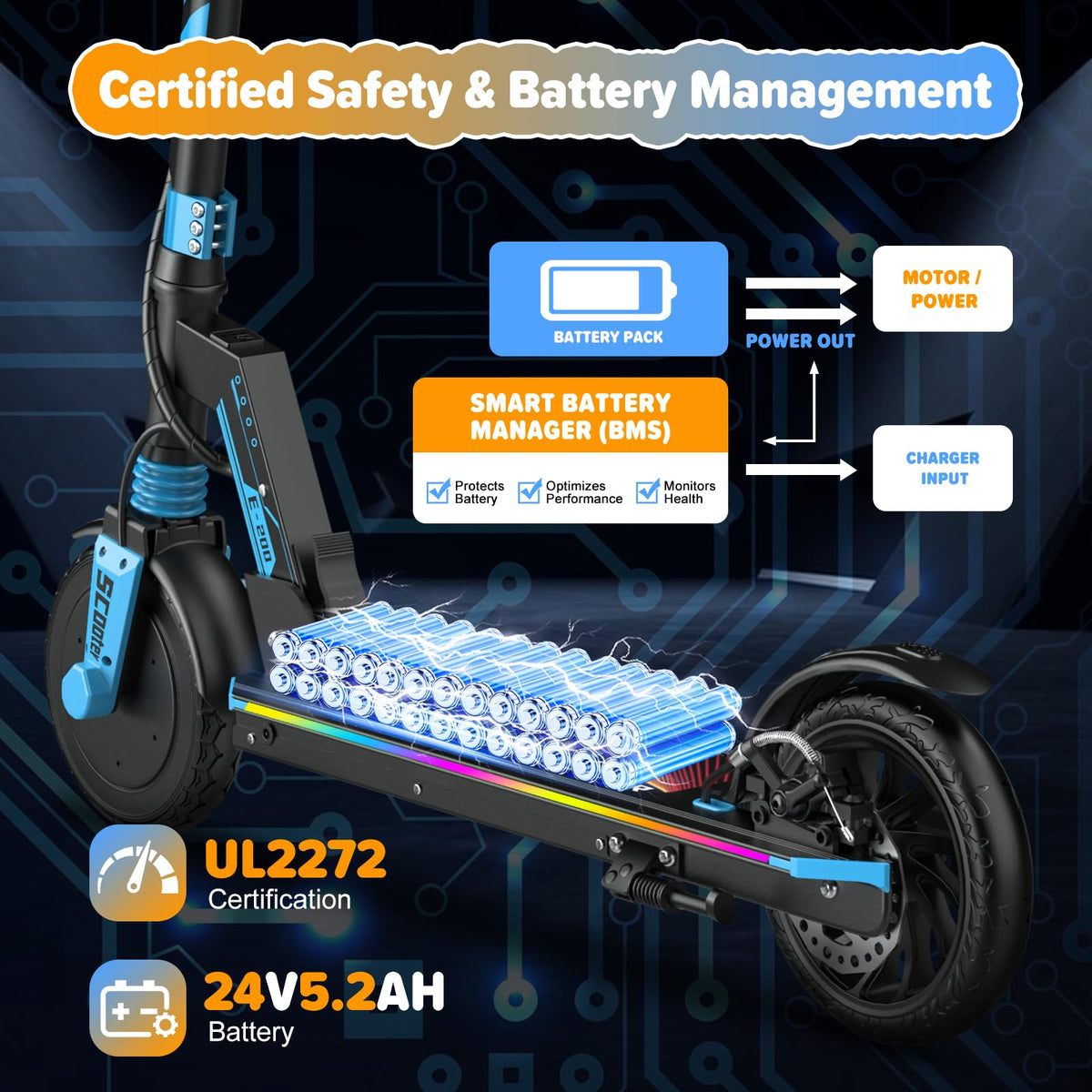 Electric Scooter Kids 8-16, 8-8.5" Solid Tires, 200-350W, UL2272 L389803