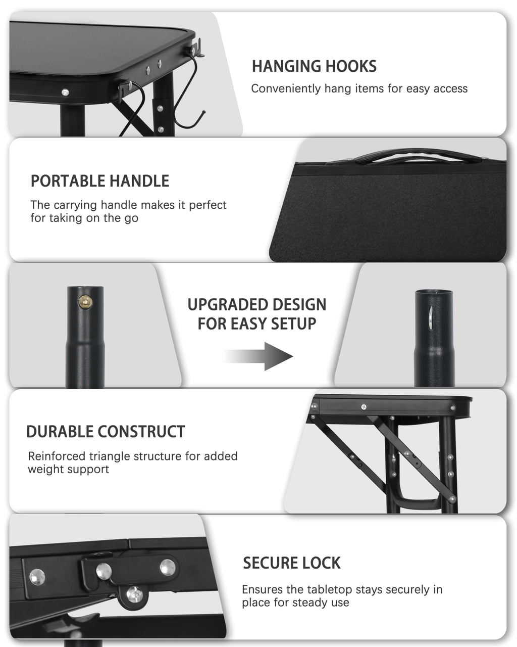 Small Portable Folding Camping Table with Handle, Black X71402