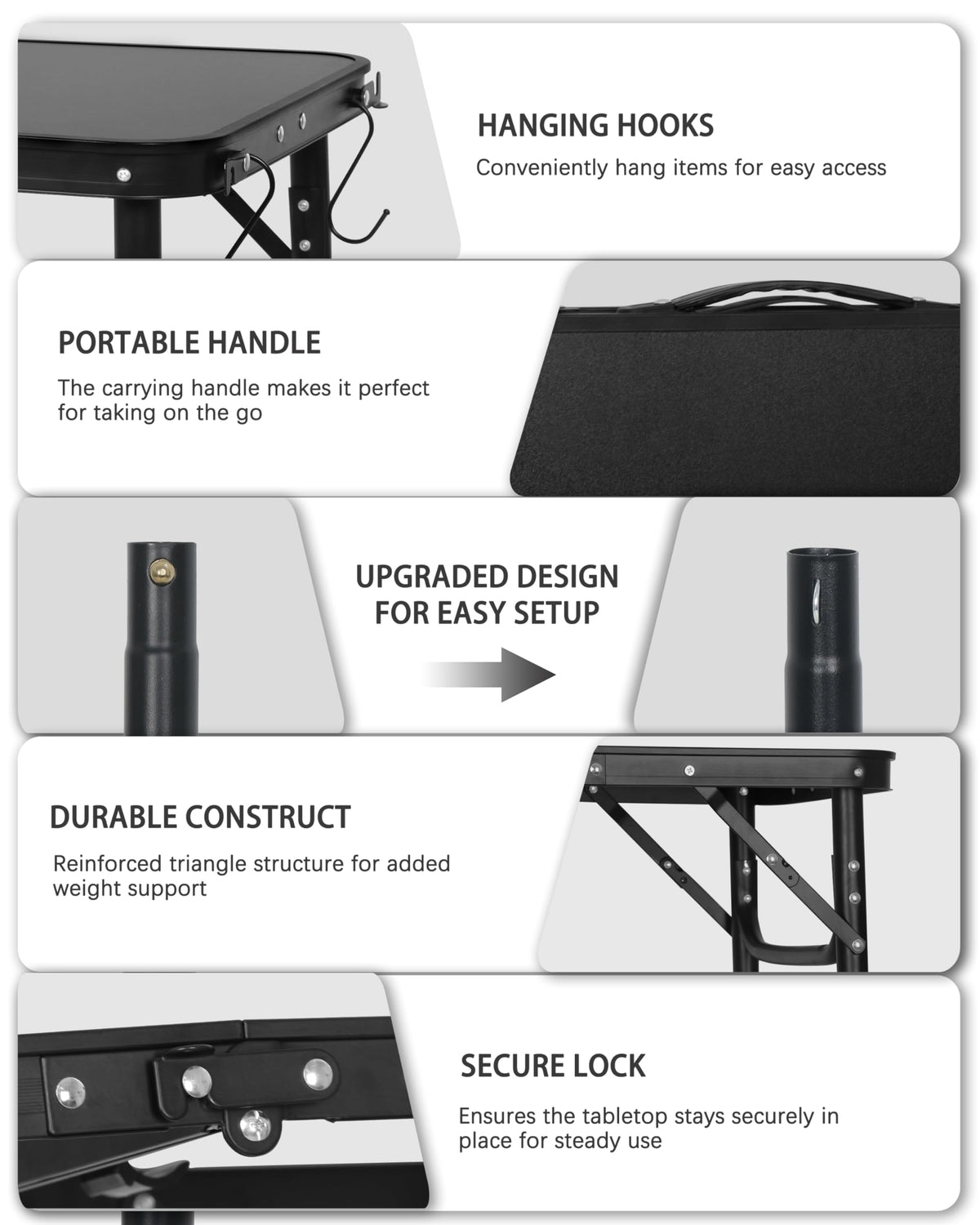 Small Portable Folding Camping Table with Handle, Black X71402