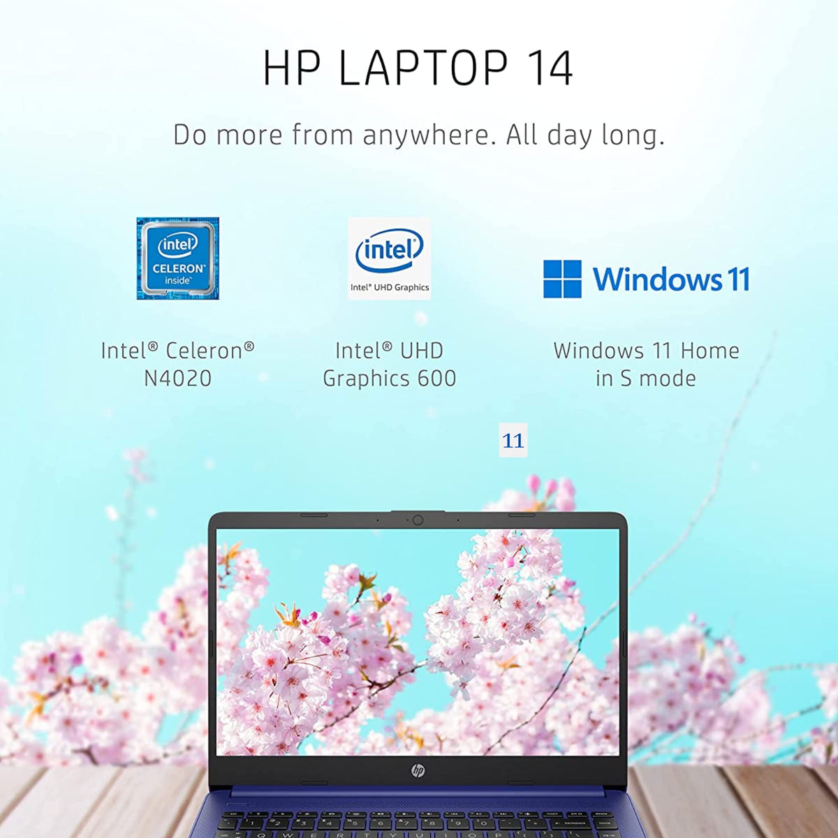 14" HD Laptop, Intel Celeron, 4GB Memory, 64GB eMMC, Blue H530