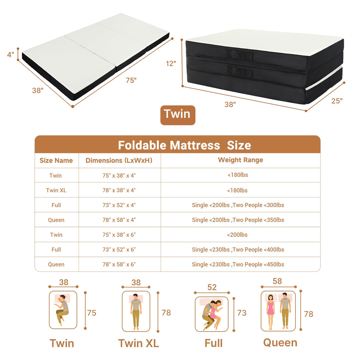 Foldable Twin Memory Foam Mattress P464293
