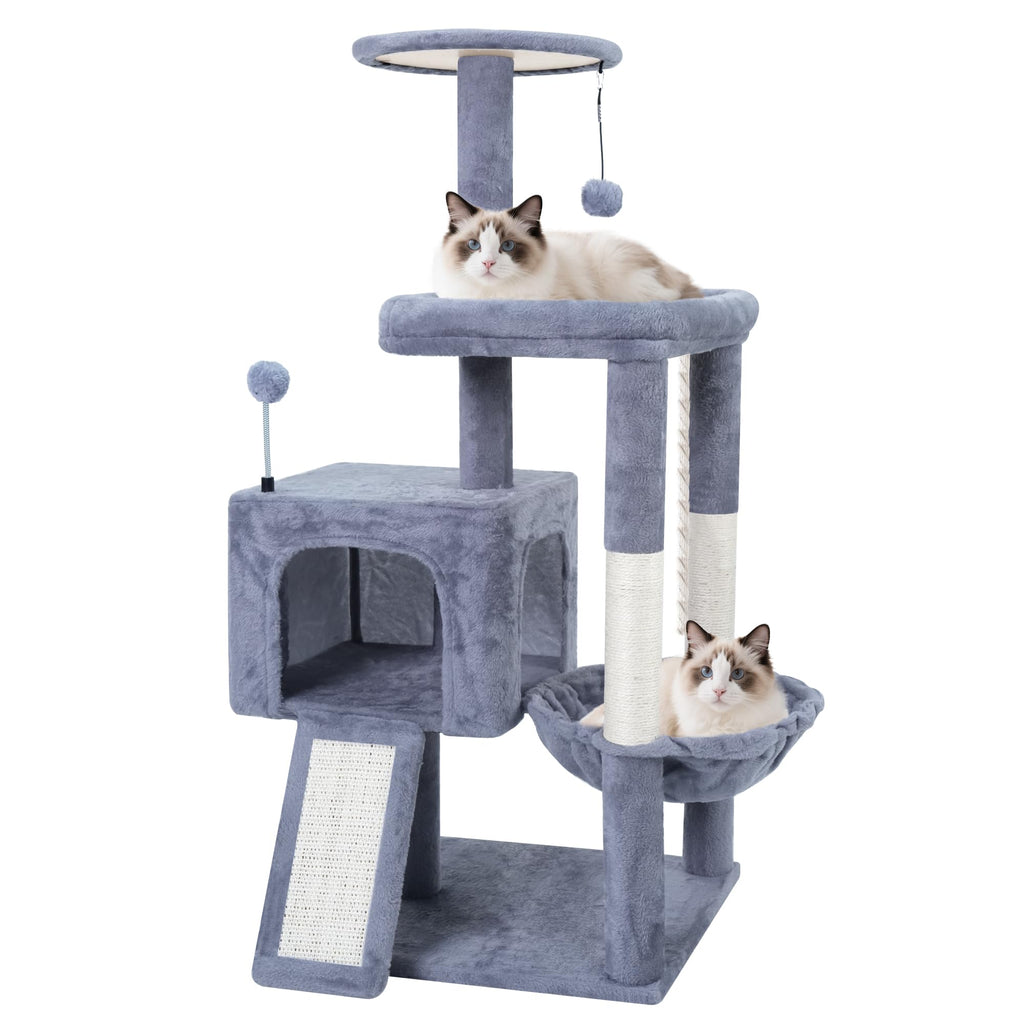 37.5" Cat Tree Tower with Scratching Board Hammock Grey B7650