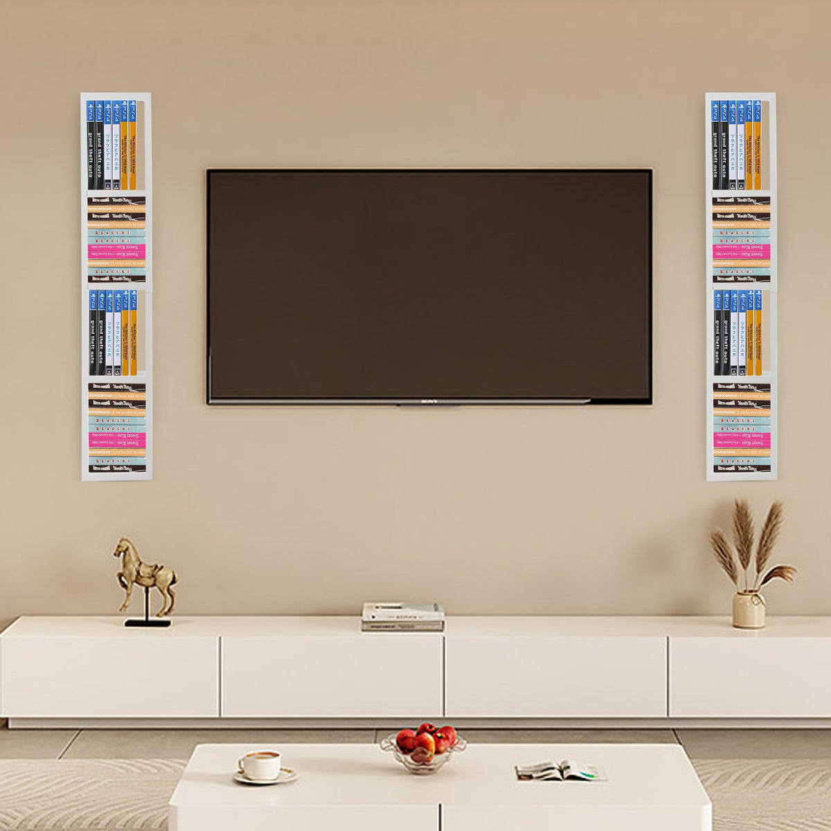 2 Pcs 34Inch White Wall Mount CD DVD Storage Shelf X505