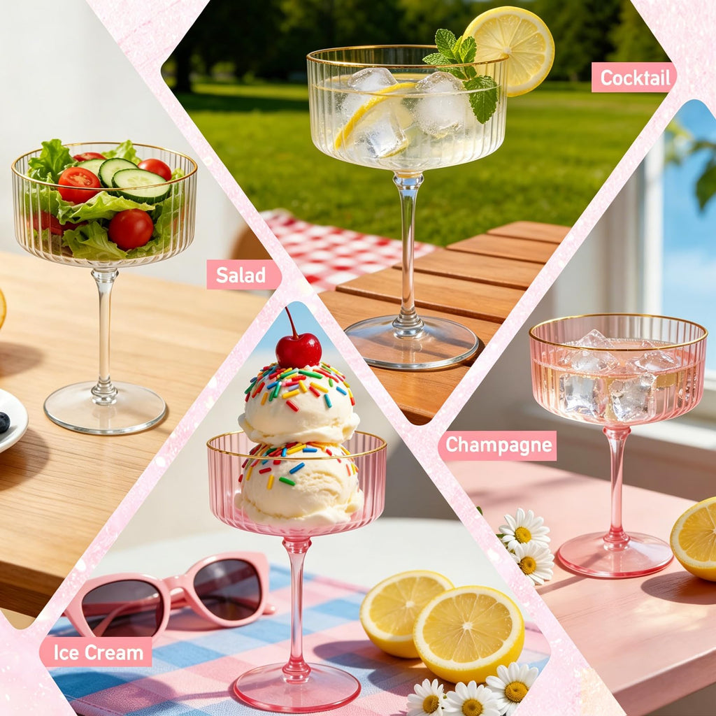 Pink 6 Pcs 10 Oz Plastic Martini Glasses Q30949