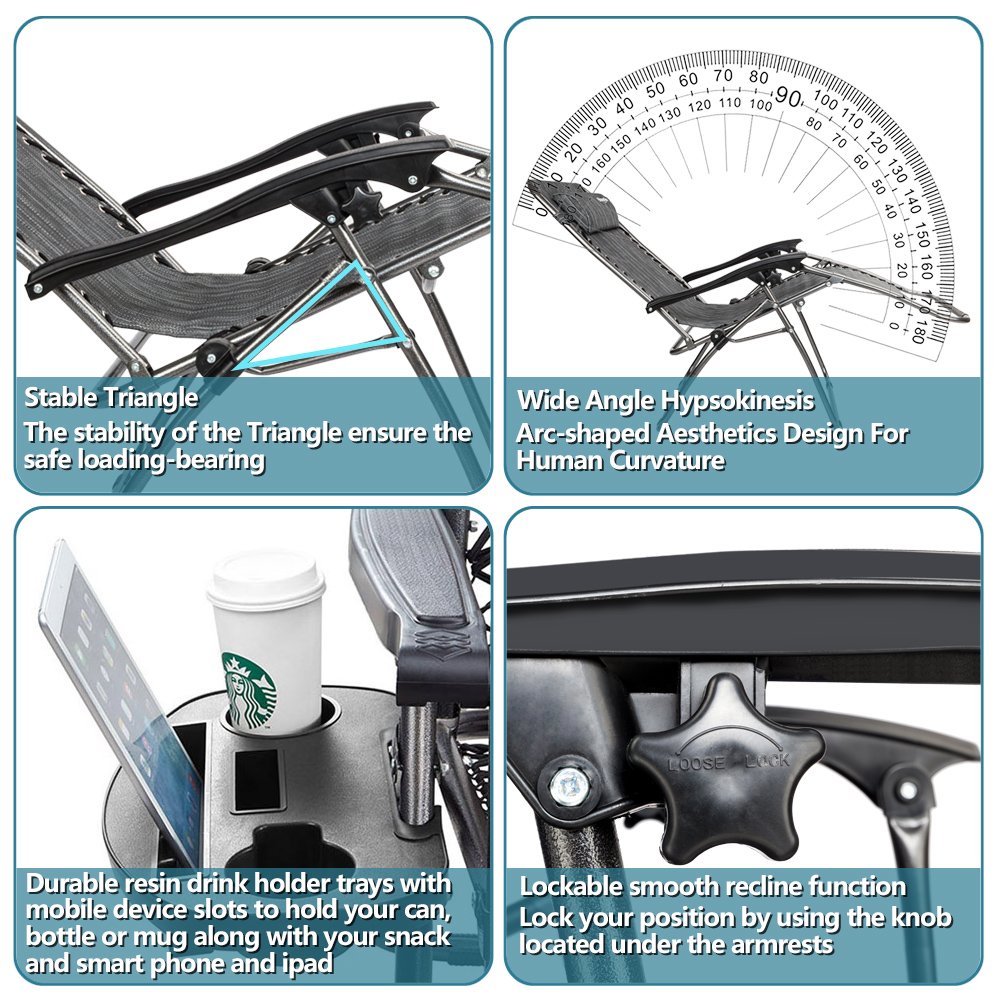 Zero Gravity Chair Set of 2 with Pillow and Cup Holder B32545