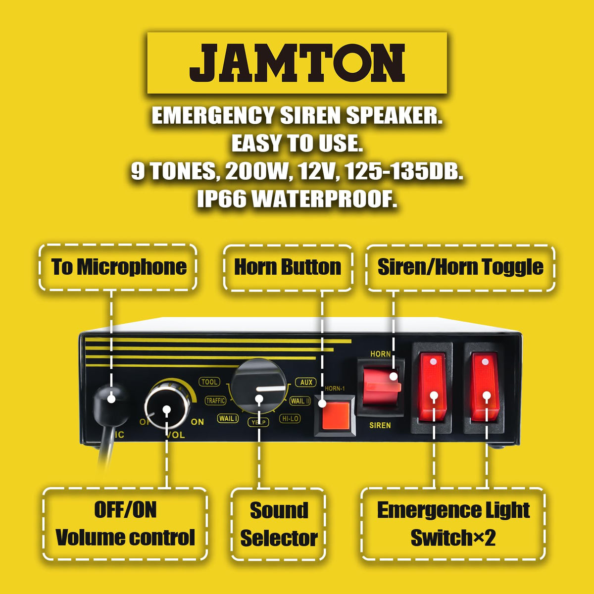200W 12V 9 Tone Emergency Siren System A983