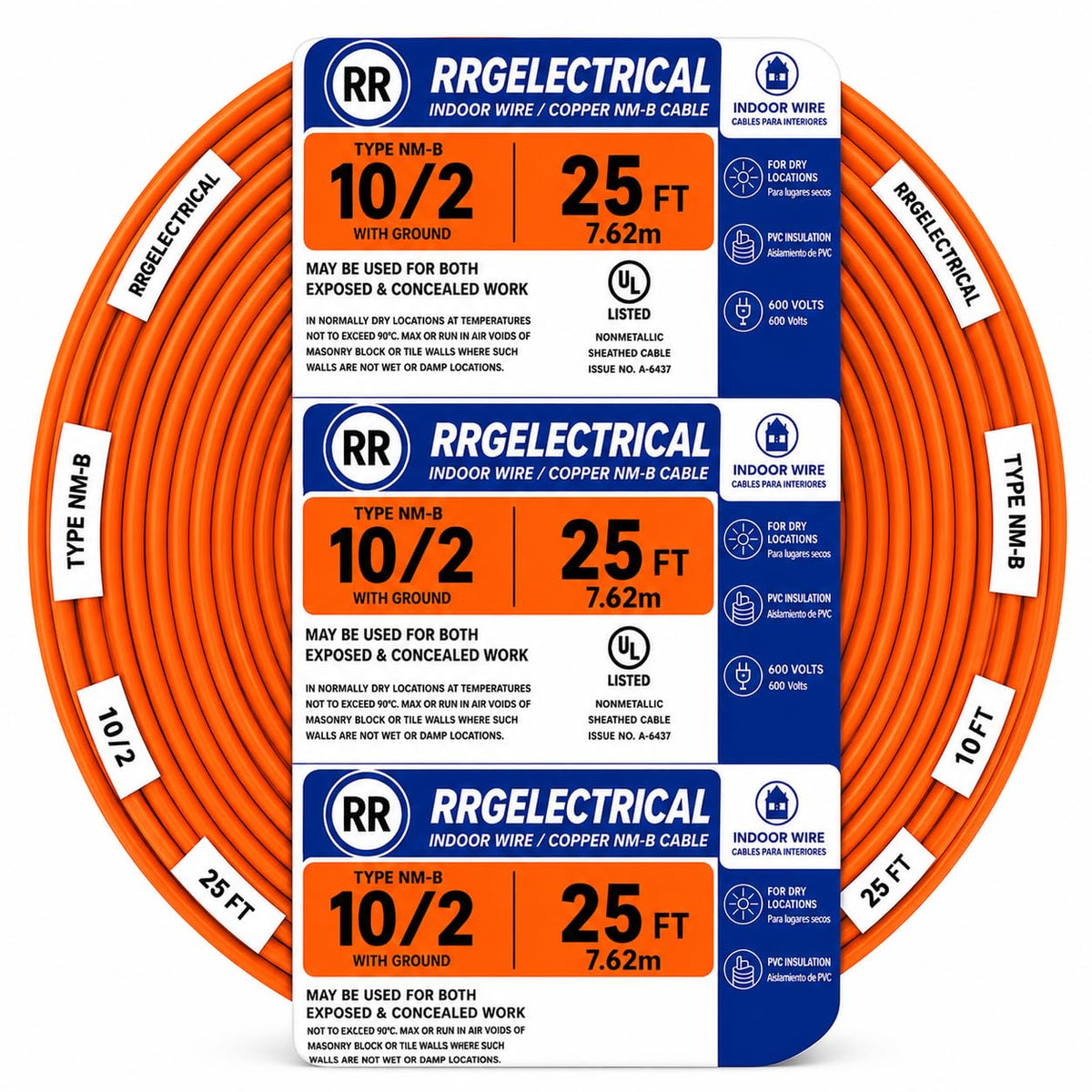10/2 NM-B Copper Indoor Electrical Wire 600V 100 FT F791