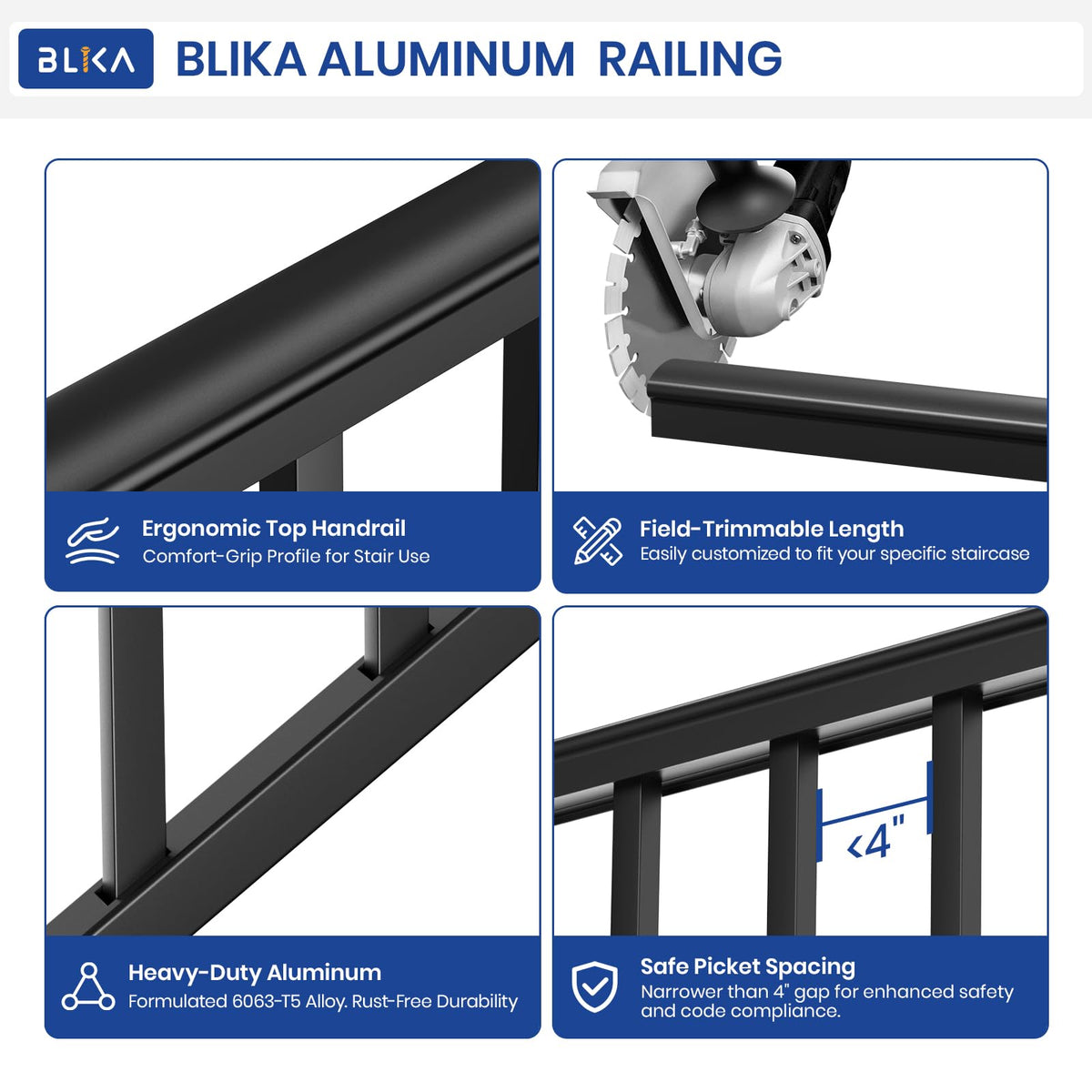 36 in. x 8 ft. Matte Black Aluminum Stair Railing Kit E9344