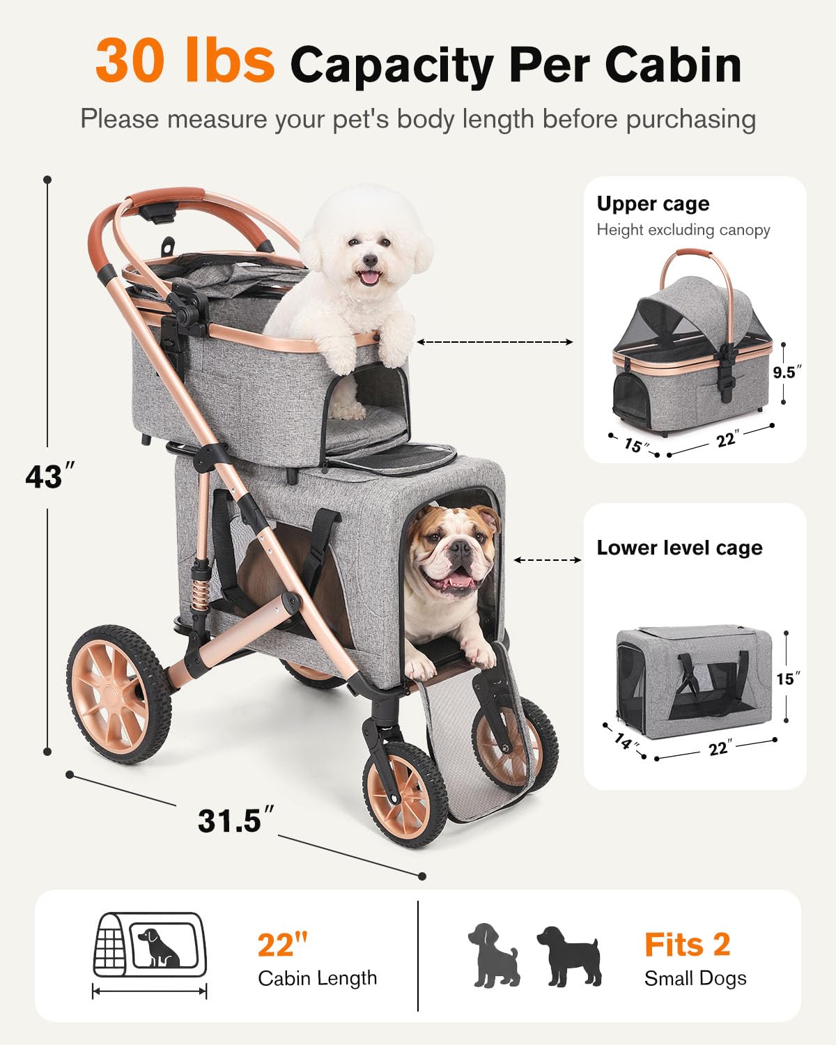 Double Pet Stroller with 2 Detachable Carriers I245997