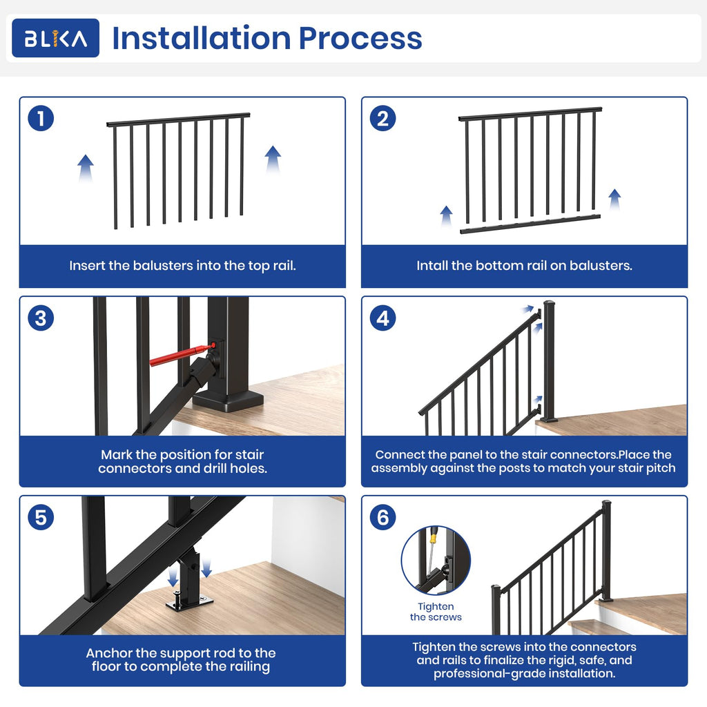36 in. x 8 ft. Matte Black Aluminum Stair Railing Kit E9344