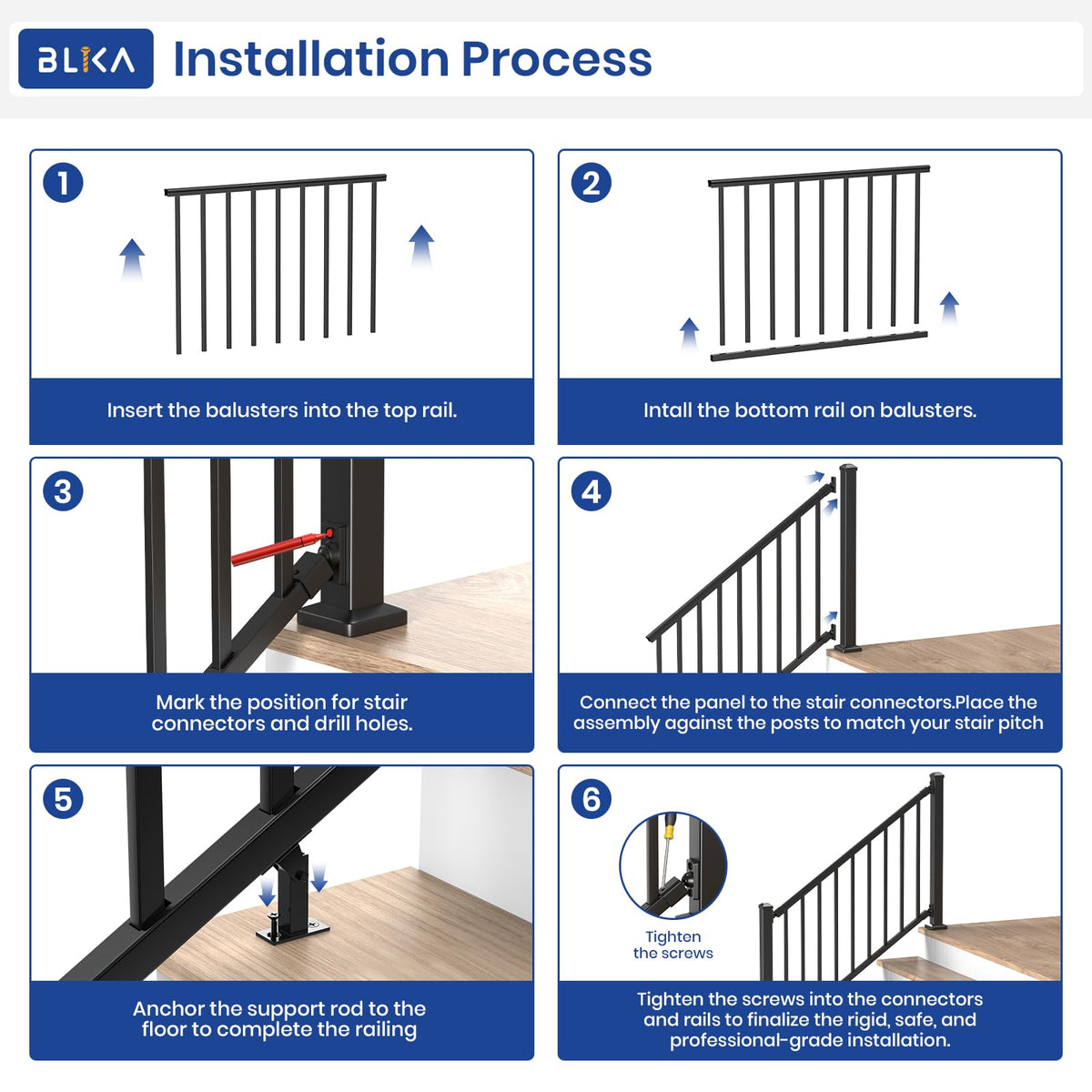 36 in. x 8 ft. Matte Black Aluminum Stair Railing Kit E9344