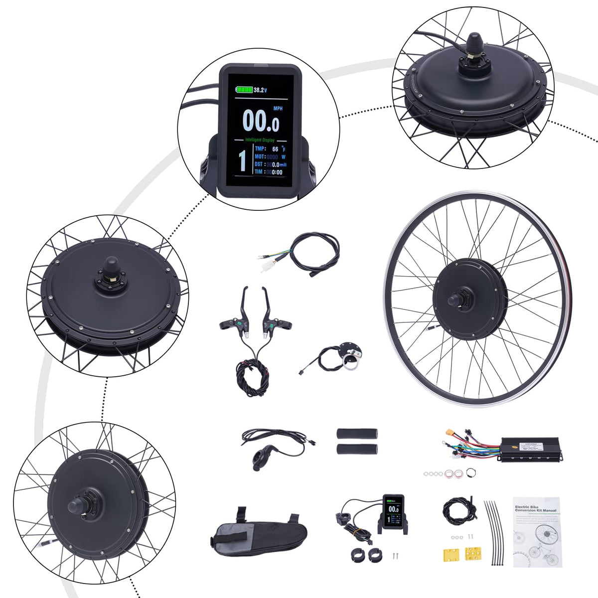 48V 1000W E-Bike Conversion Kit with Display Brushless Gearless Motor Q87006