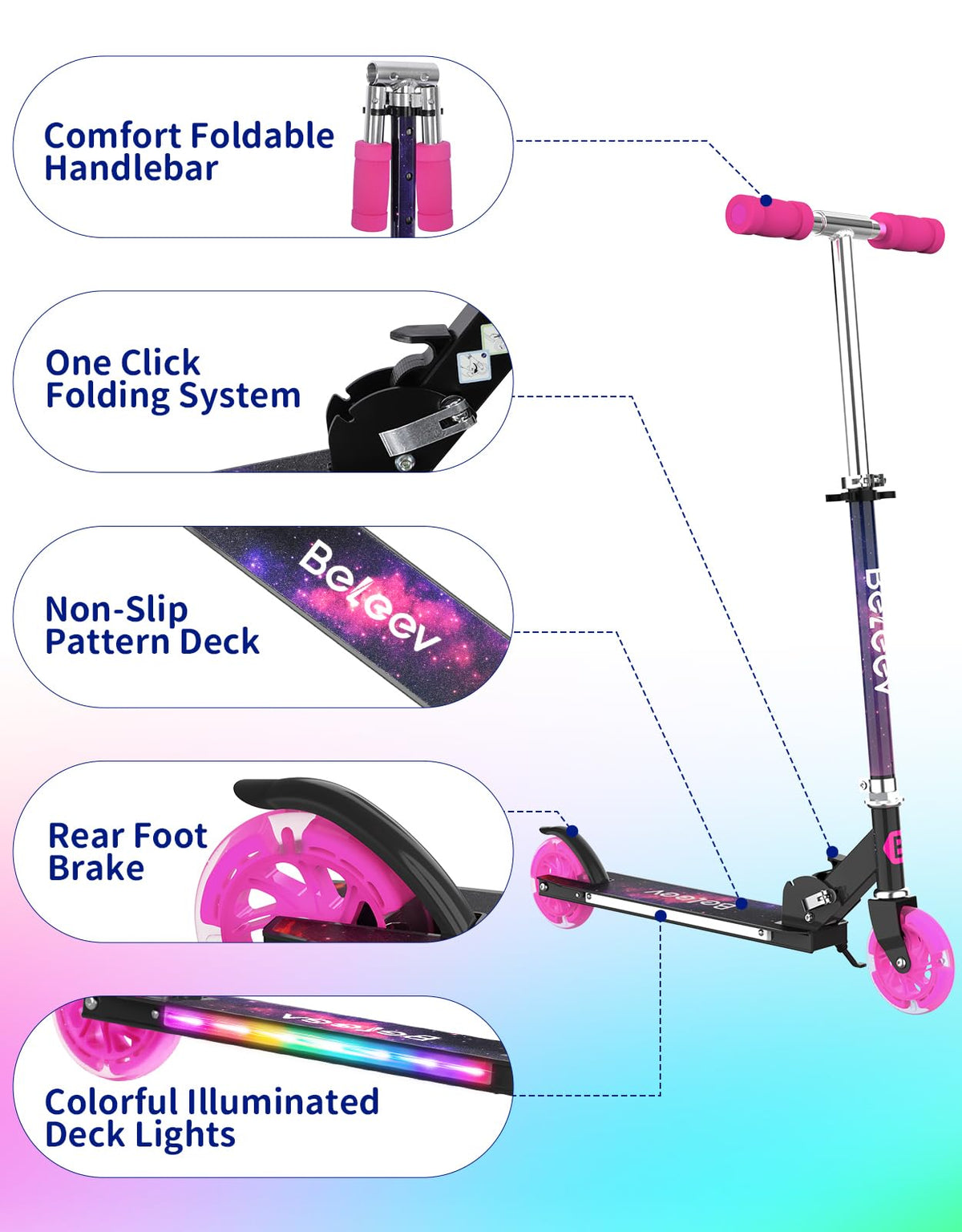 2 Wheel Folding Kick Scooter with Light Up Wheels M8462